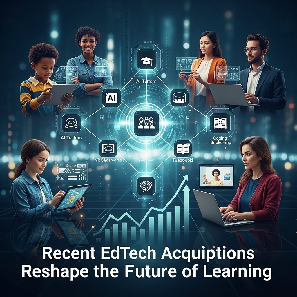 Recent EdTech acquisitions driving innovation with AI tutors, VR classrooms, and coding platforms reshaping the future of learning