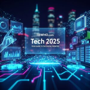 Futuristic TRWHO.com Tech 2025 digital innovation concept.
