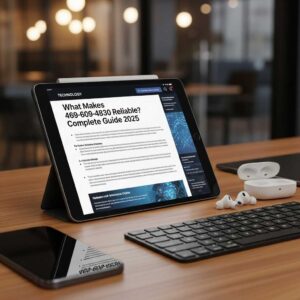Tablet screen showing article titled “What Makes 469-609-4830 Reliable? Complete Guide 2025